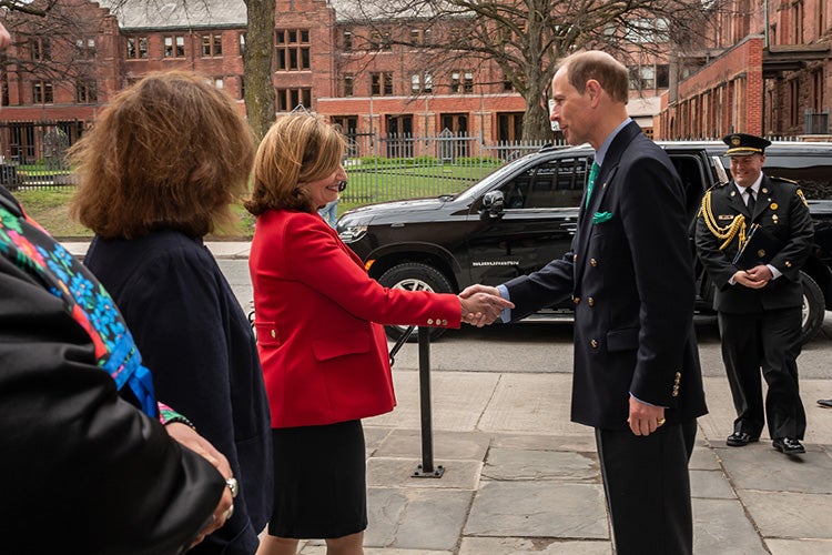 Nathalie Des Rosiers shakes the hand of Prince Edward