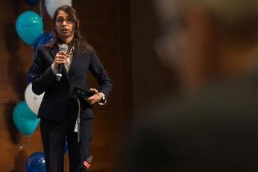Photo of Pooja Viswanathan making her pitch