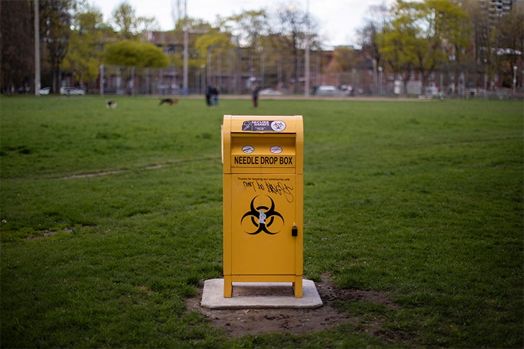 Needle box Moss Park neighborhood of Toronto