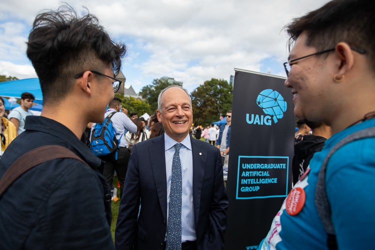 Meric Gertler, president of the University of Toronto, speaks to students during the clubs carnival at the University of Toronto
