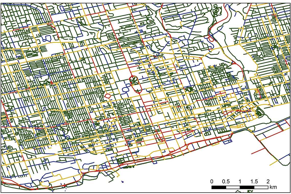 map showing stress level on downtown toronto streets