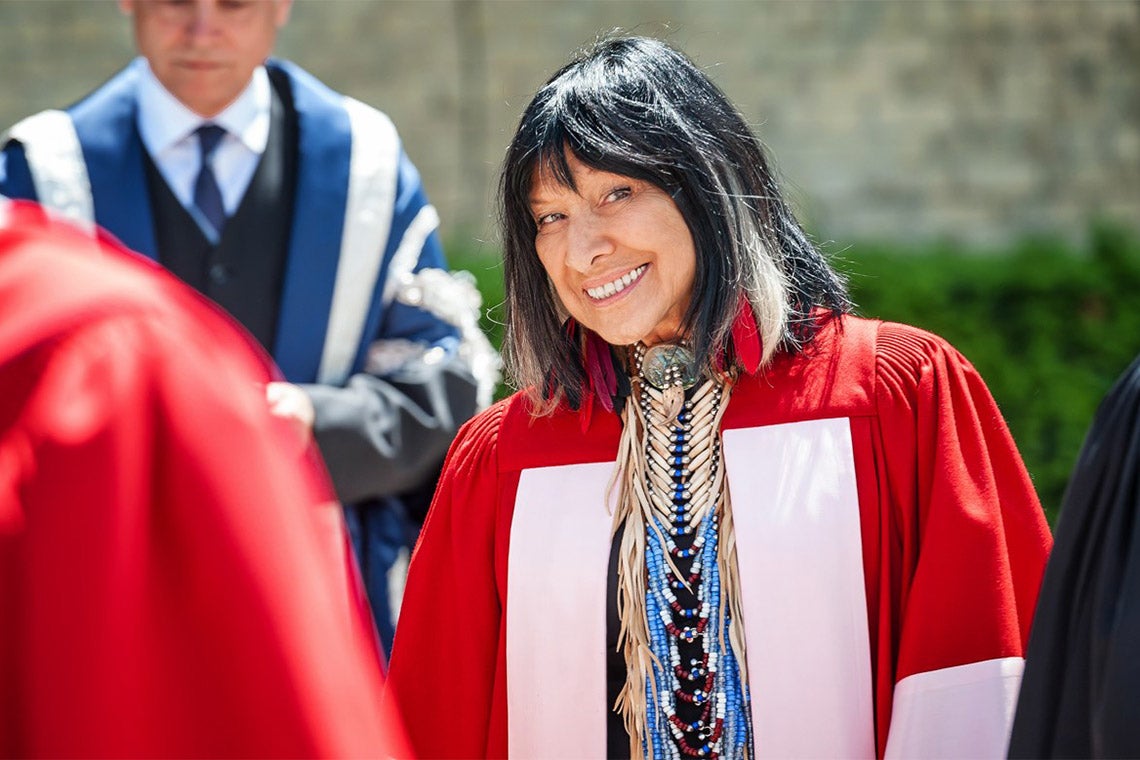 Buffy Sainte Marie in her convocation robes