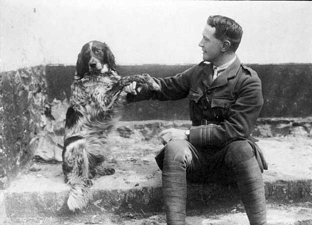 black and white archival photo of McCrae with his dog