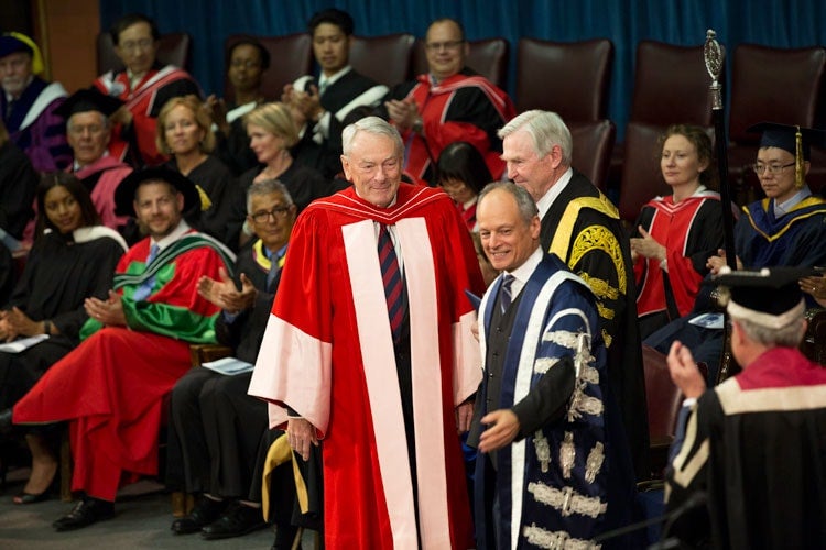 photo of Richard Pound with President Gertler and Chancellor Wilson at convocation