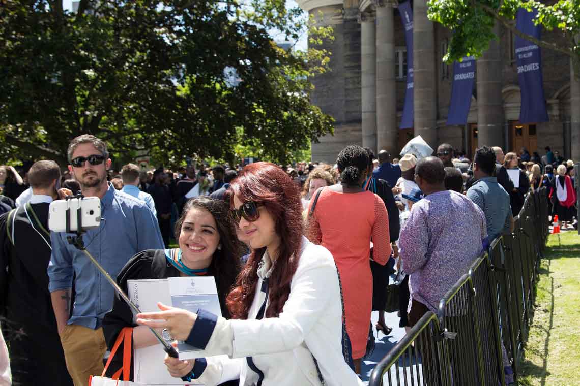 photo of families outside Convocation Hall