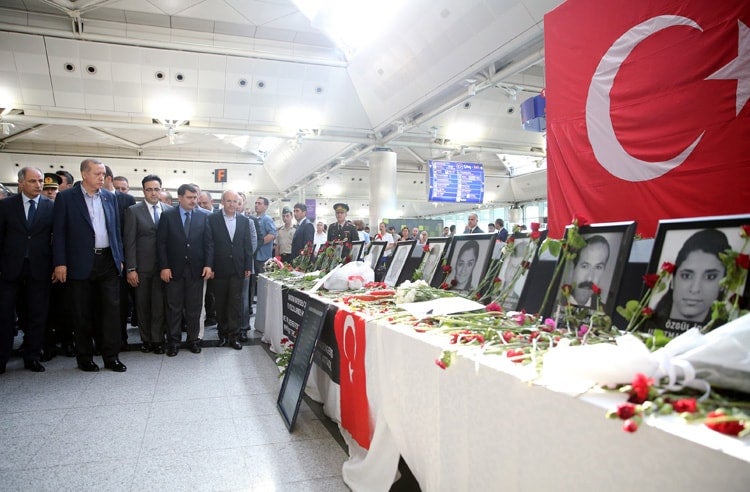 photo of Erdogan attending memorial at Istanbul airport