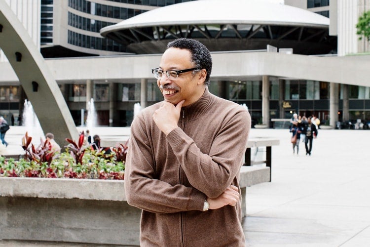 photo of George Elliott Clarke in front of city hall