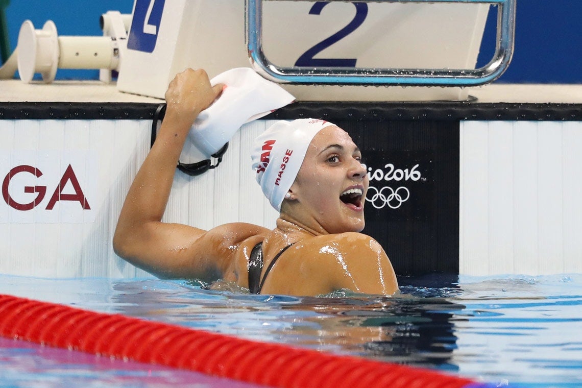 photo of Masse in pool immediately after her bronze race