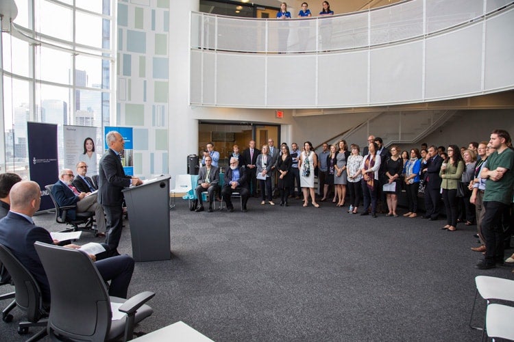 photo of President Meric Gertler addressing crowd