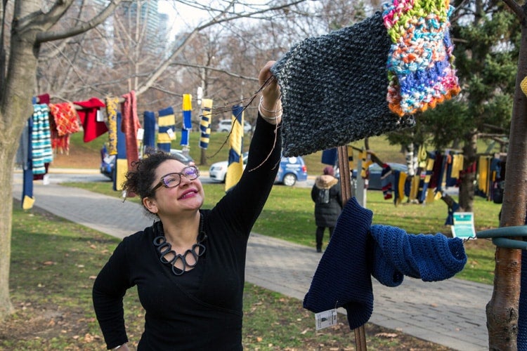 photo of scarves tied to trees