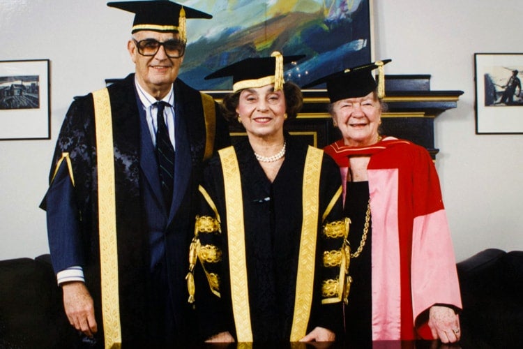 photo of Wolfe with John Black Aird and Pauline McGibbon