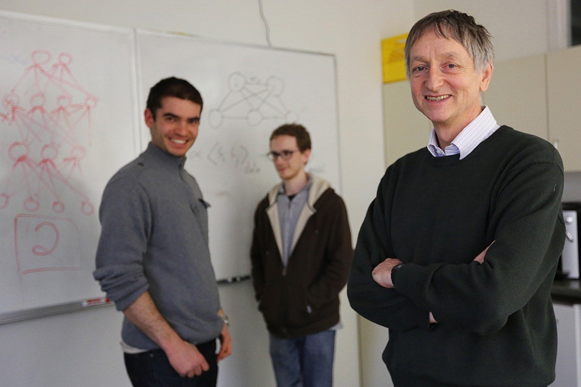 Photo of Geoffrey Hinton and students