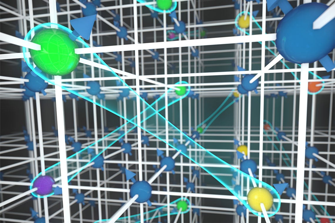 Detail of graphic depicting weak interactions among neutral fermionic atoms in an ultracold gas