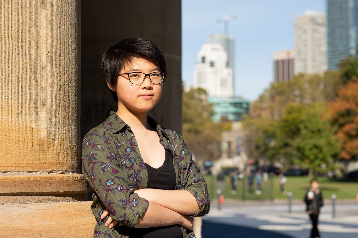 Portrait of Shiqi Xu taken outside Convocation Hall