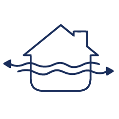 An illustrated house with two arrows denoting air flow