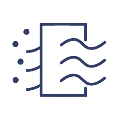 An illustration of air passing through a rectangular filter.