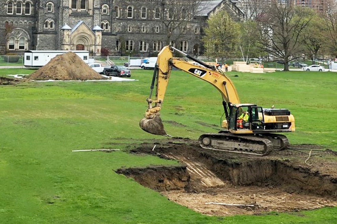 An excavator on the St. George campus.