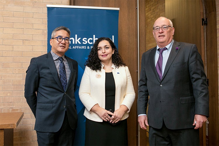 Professor Joseph Wong, President Vjosa Osmani and Professor Robert Austin