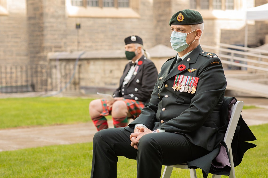 Normally held at Soldiers’ Tower, this year’s Remembrance Day ceremony was livestreamed from the Hart House quadrangle due to construction (photo by Johnny Guatto)