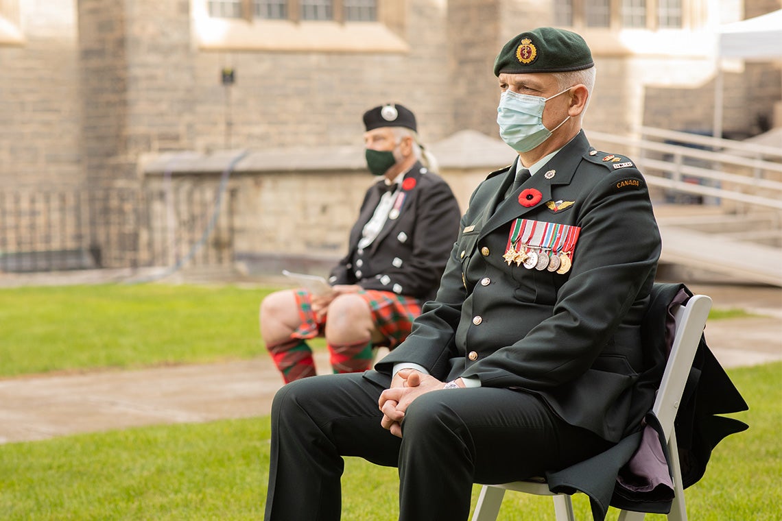 Normally held at Soldiers’ Tower, this year’s Remembrance Day ceremony was livestreamed from the Hart House quadrangle due to construction (photo by Johnny Guatto)