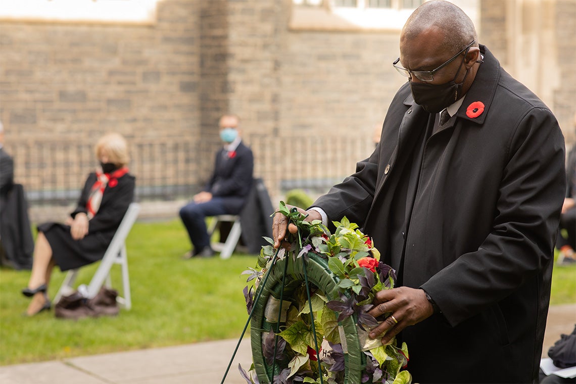 Wisdom Tettey, vice-president and principal of U of T Scarborough, participated in the virtual ceremony livestreamed from Hart House (photo by Johnny Guatto)