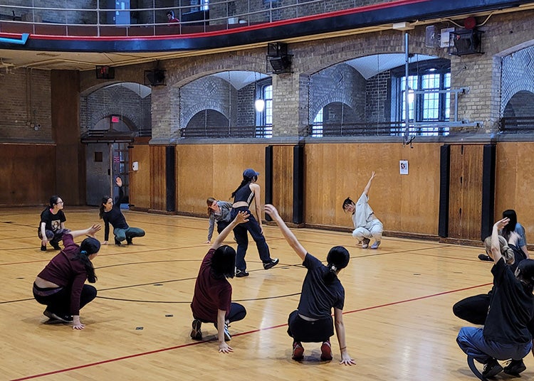 Breakdancers during a class at the Hart House Fitness Centre