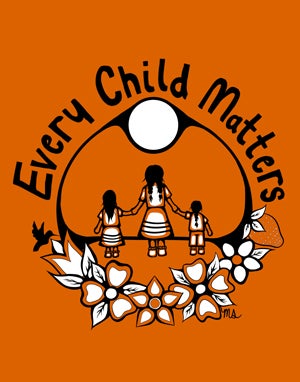 Orange Shirt Day design says Every Child Matters 