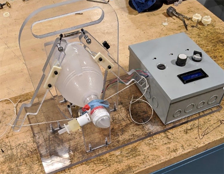 prototype ventilator on a bench