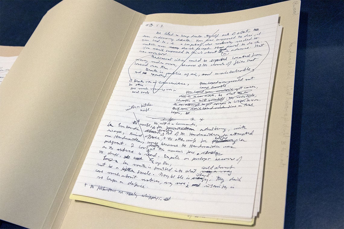 A page from the original manuscript for Margaret Atwood's A Handmaid's Tale