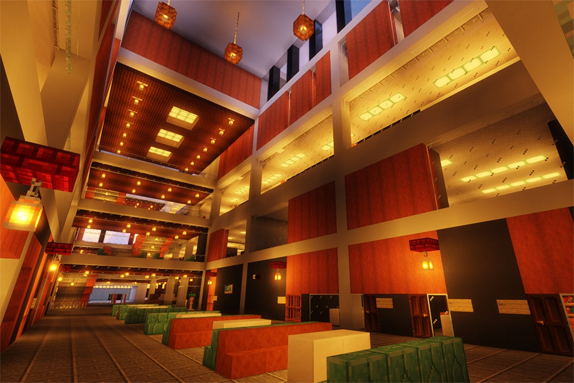 Recreation of the Atrium in Deefield Hall done using Minecraft