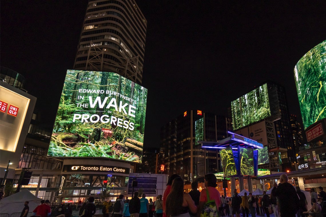 In the Wake of Progress being screened at yonge dundas square during luminato in Toronto