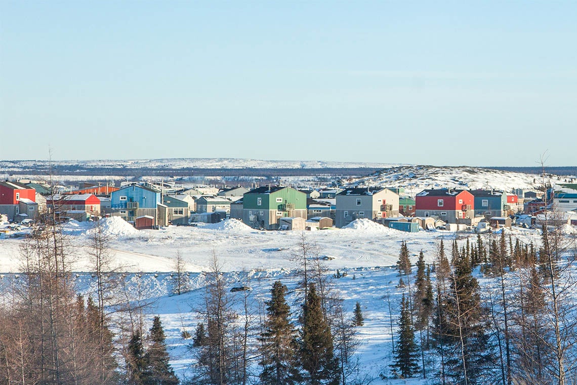 Photo of Kuujjuaq with trees in the foreground