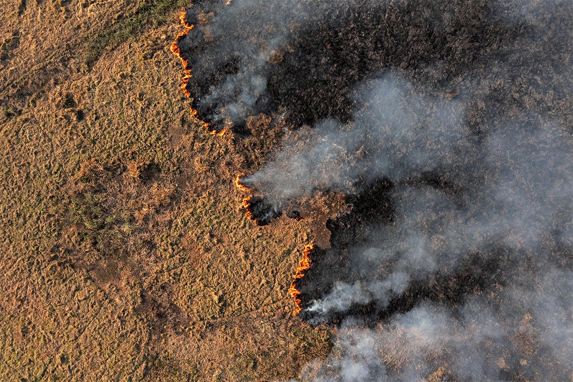 aerial view of a forest fire