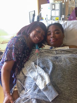 Carisse Samuel in the hospital with her mother bernadine