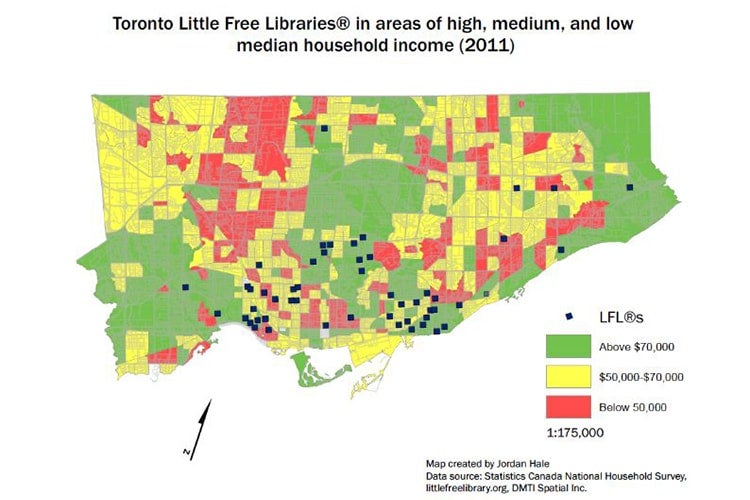 A map of Little Free Libraries in Tornoto, by Jordan Hale 