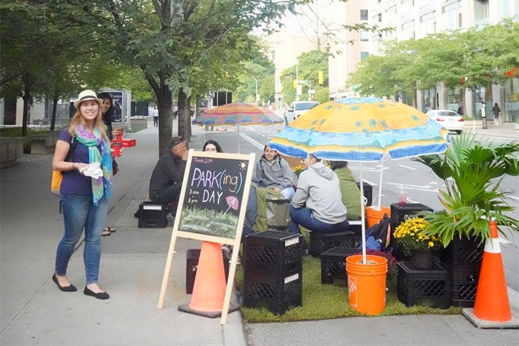 U of T Students at their 2019 Parking Day installation on Bloor Street