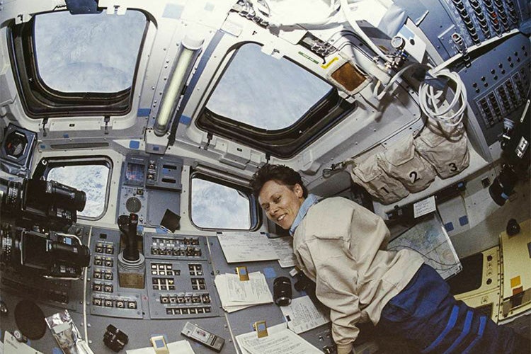 Roberta Bondar floats in the international space station on January 22, 2017