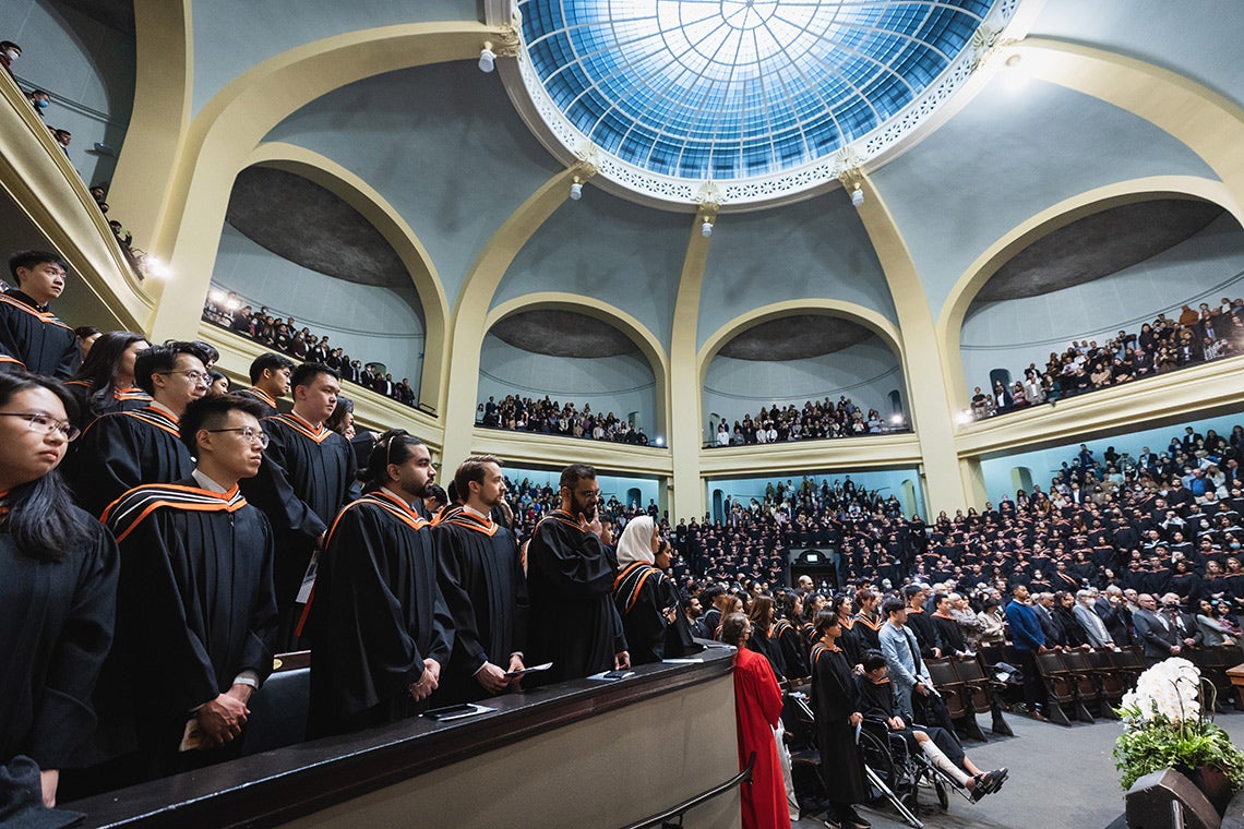 interior view of convocation hall showing graduands and the glass oculus 