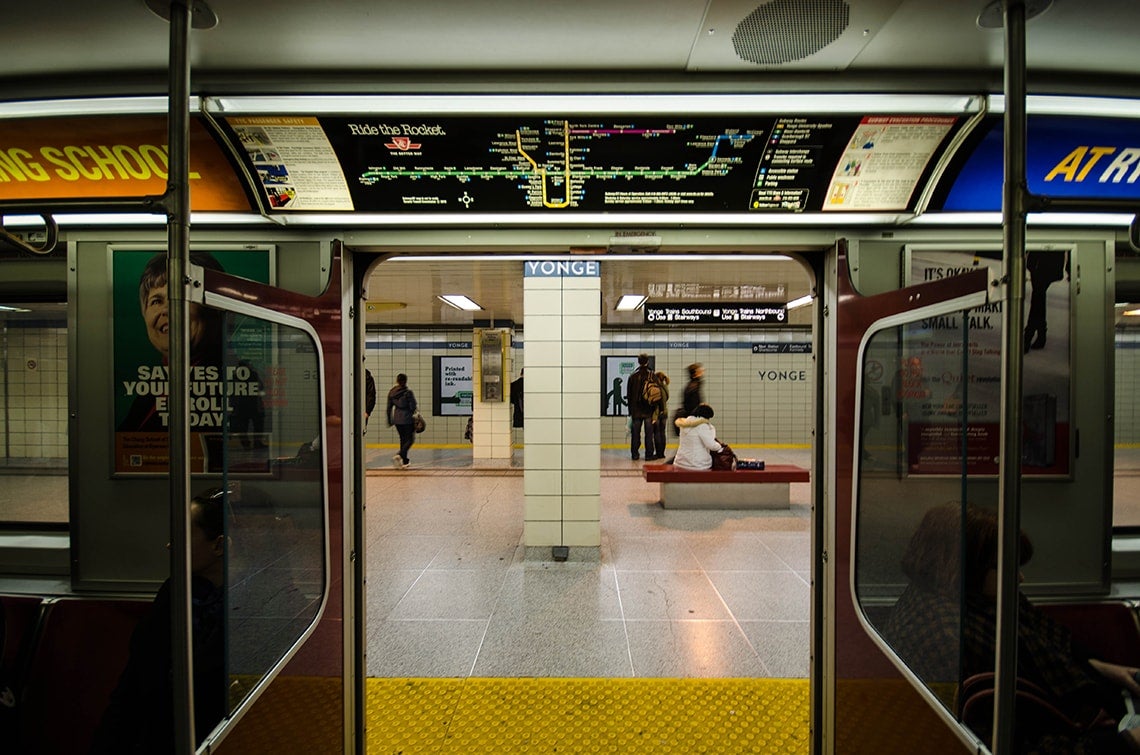A picture of open subway doors