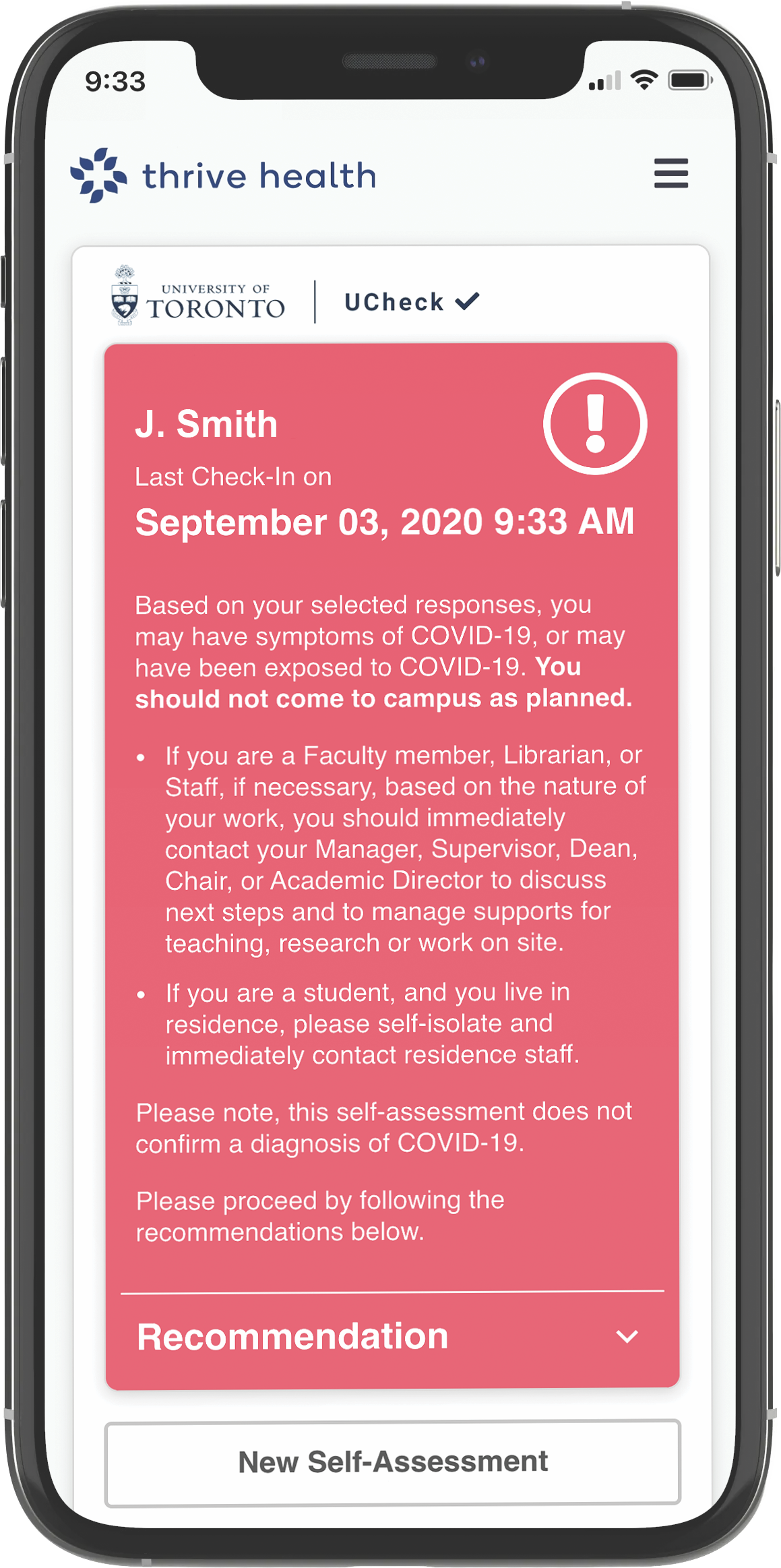 A phone displaying a red status on UCheck.