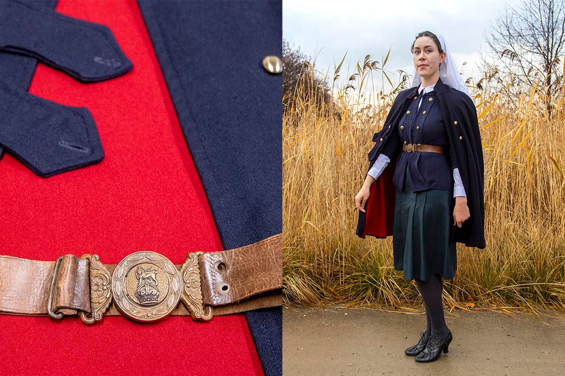 Madeleine Mant dressed in an authentic world war 1 nurse uniform