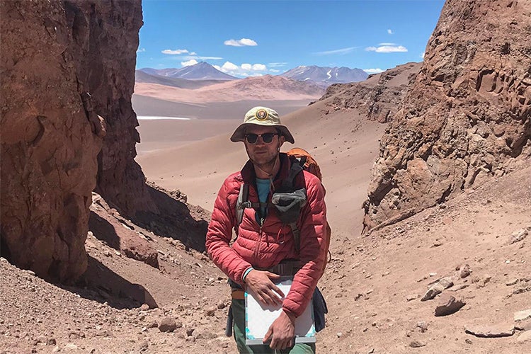 Mitchell McMillan standing in the Salina del Fraile basin