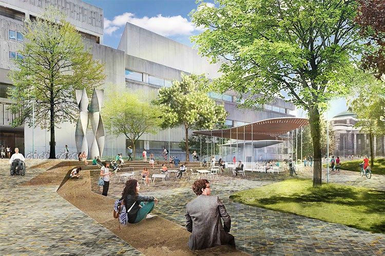 An artists depiction of what the Med Sci Plaza will look like after the Landmark transformation into a pedestrian only area