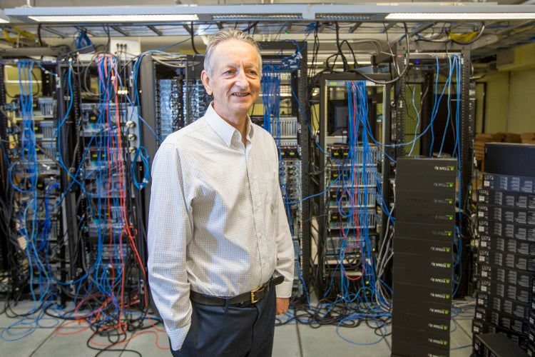 Geoffrey Hinton in a server room