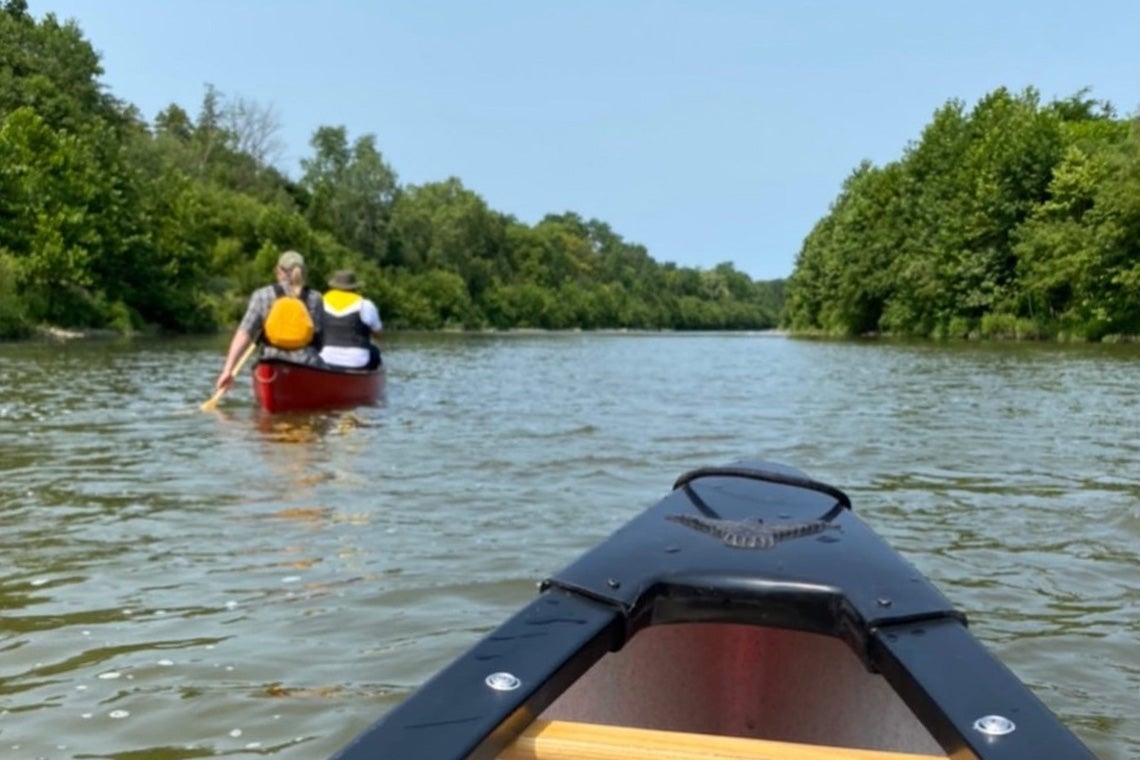 Ian McCallum's canoe in the Thames River in Ontario
