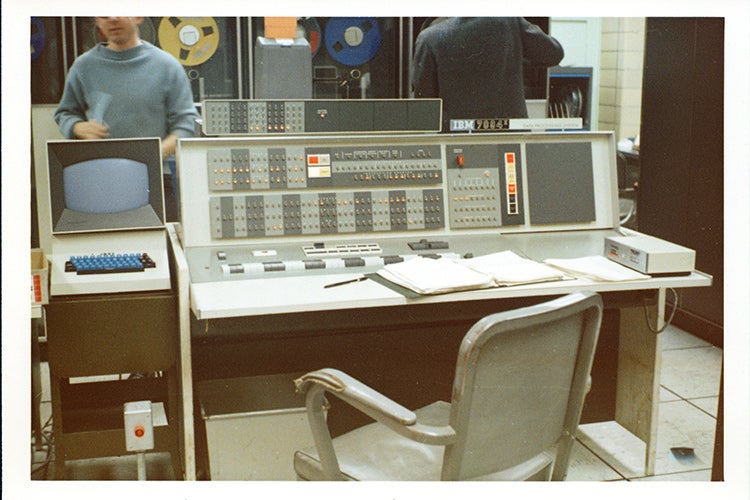 The console of the IBM 7094 computer at the Computer Centre at U of T (photo courtesy of University of Toronto Archives)