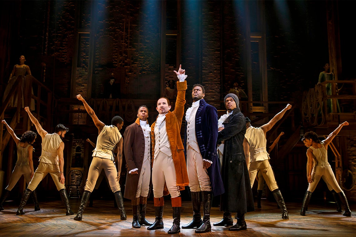 The cast of Hamilton on stage