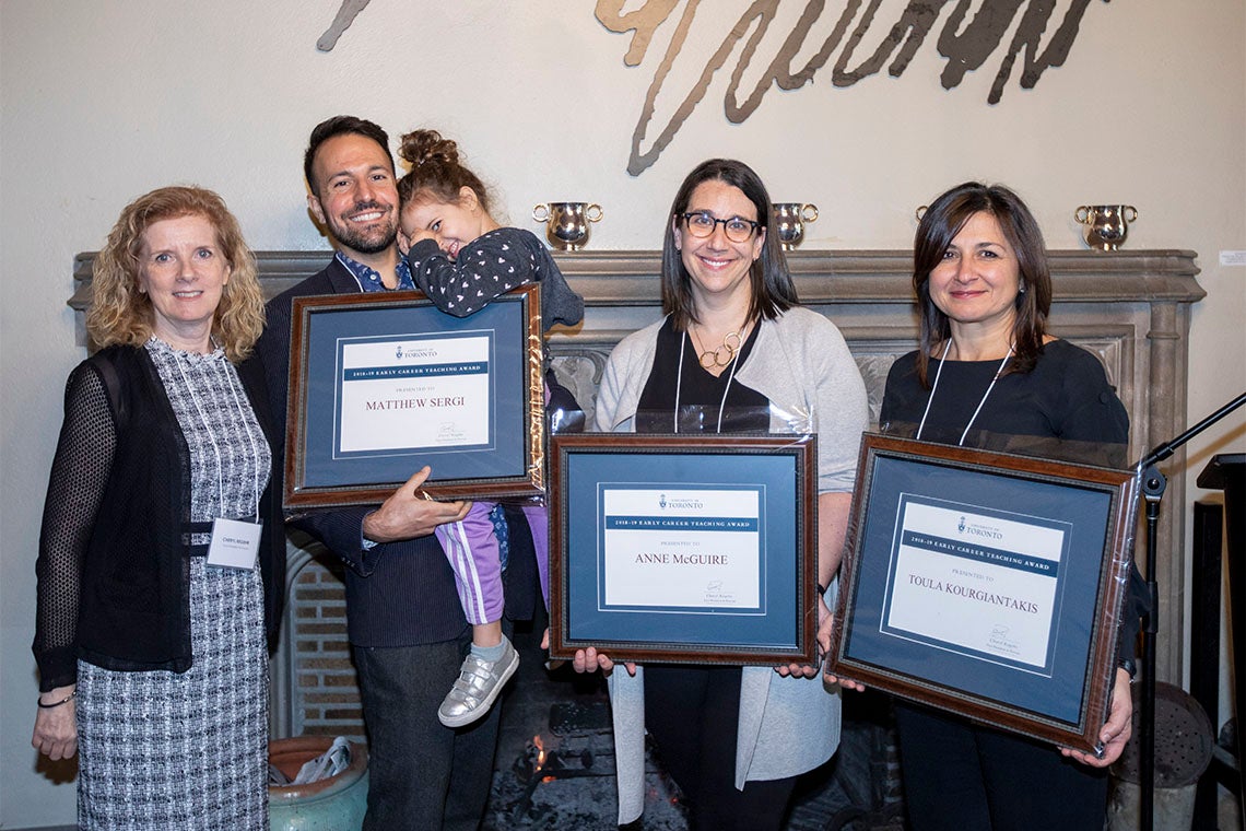 From left to right: Cheryl Regehr, Matthew Sergi with daughter Clio Glenn-Sergi, Anne McGuire and Toula Kourgiantakis