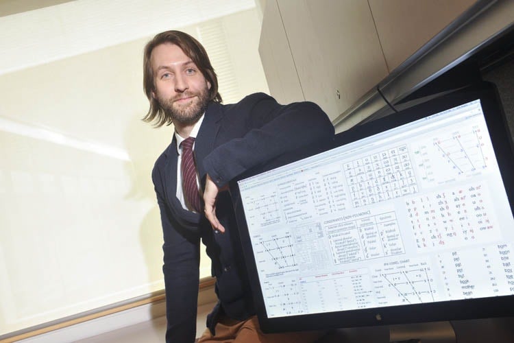 Professor Sam Maglio poses with his computer screen