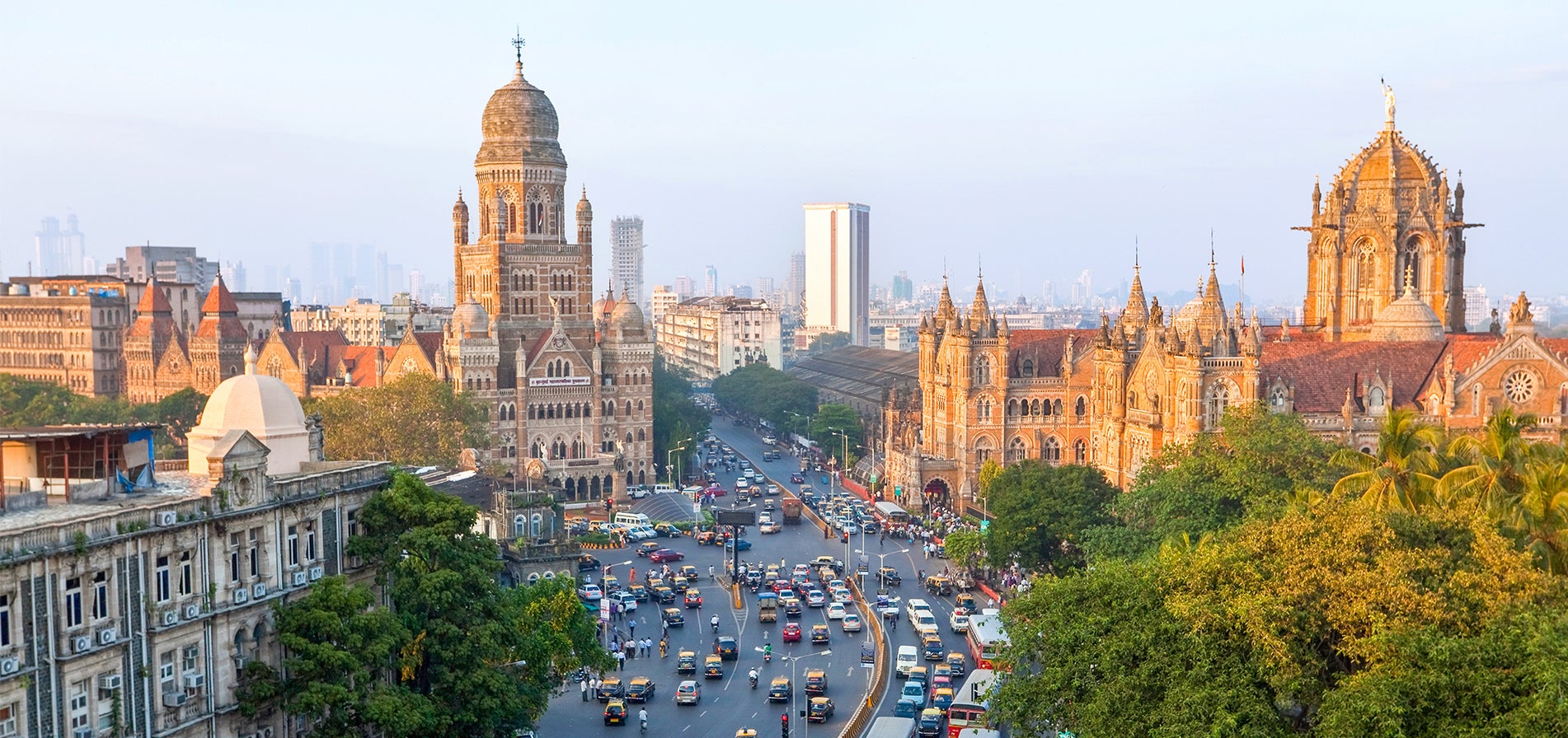 A daytime aerial view of Mumbai.